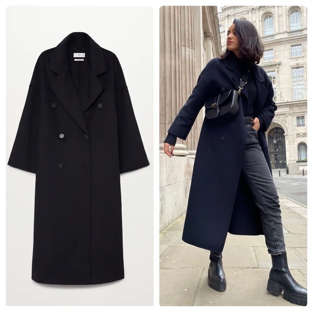 Mango Wool Blend Black Double Breasted Coat Handmade